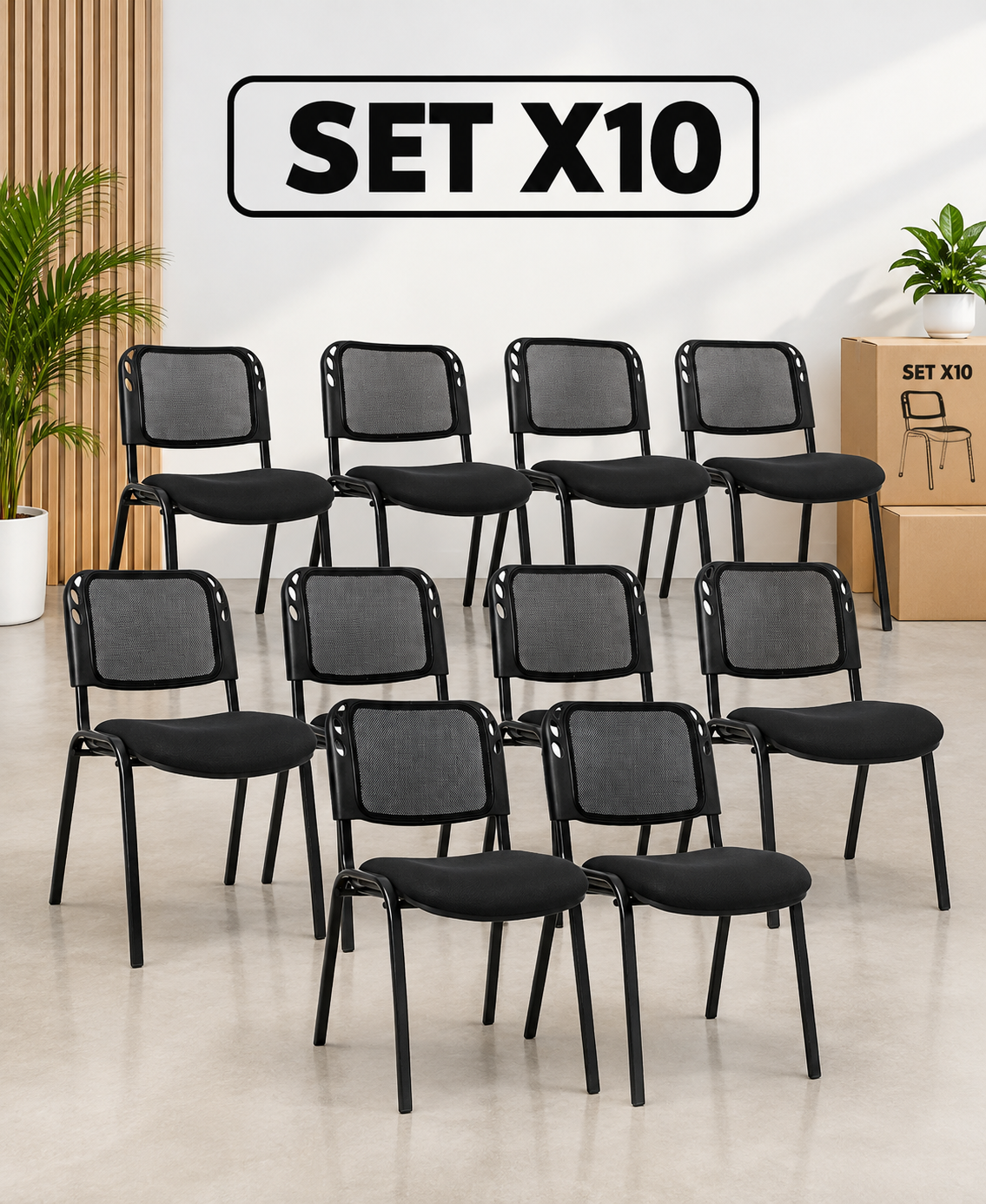 SILLA ISOSCELES EN MALLA ESTRUCTURA NEGRO SET