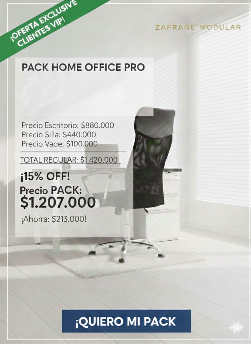 Pack Home Office Pro ( Escritorio + Silla + Bade )
