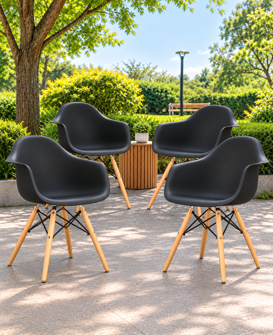 SILLA DISEÑO EAMES CON BRAZOS NEGRO SET