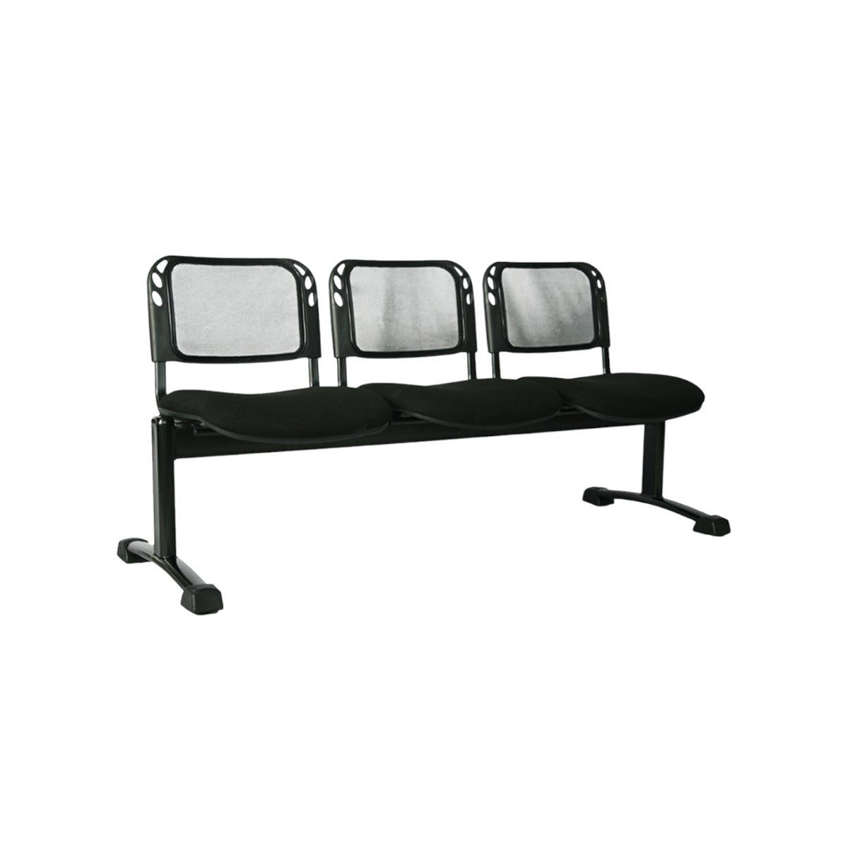 TANDEM ISÓSCELES EN MALLA CON ASIENTO TAPIZADO ESTRUCTURA METÁLICA NEGRA