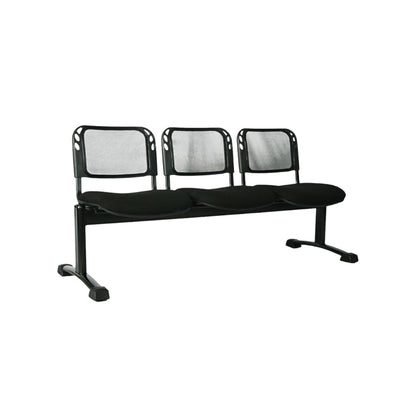 TANDEM ISÓSCELES EN MALLA CON ASIENTO TAPIZADO ESTRUCTURA METÁLICA NEGRA